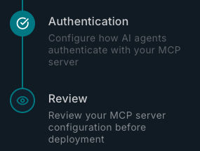 Excerpt of a multi-step timeline showing two steps, Authentication and Review. Authentication is marked completed and Review is highlighted.