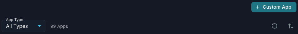 A picture of an interface element showing a button labeled &quot;+Custom App&quot; at the top right