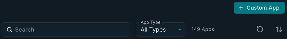 A picture of an interface element showing a button labeled '+Custom App' at the top right