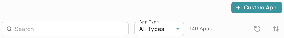 A picture of an interface element showing a button labeled '+Custom App' at the top right